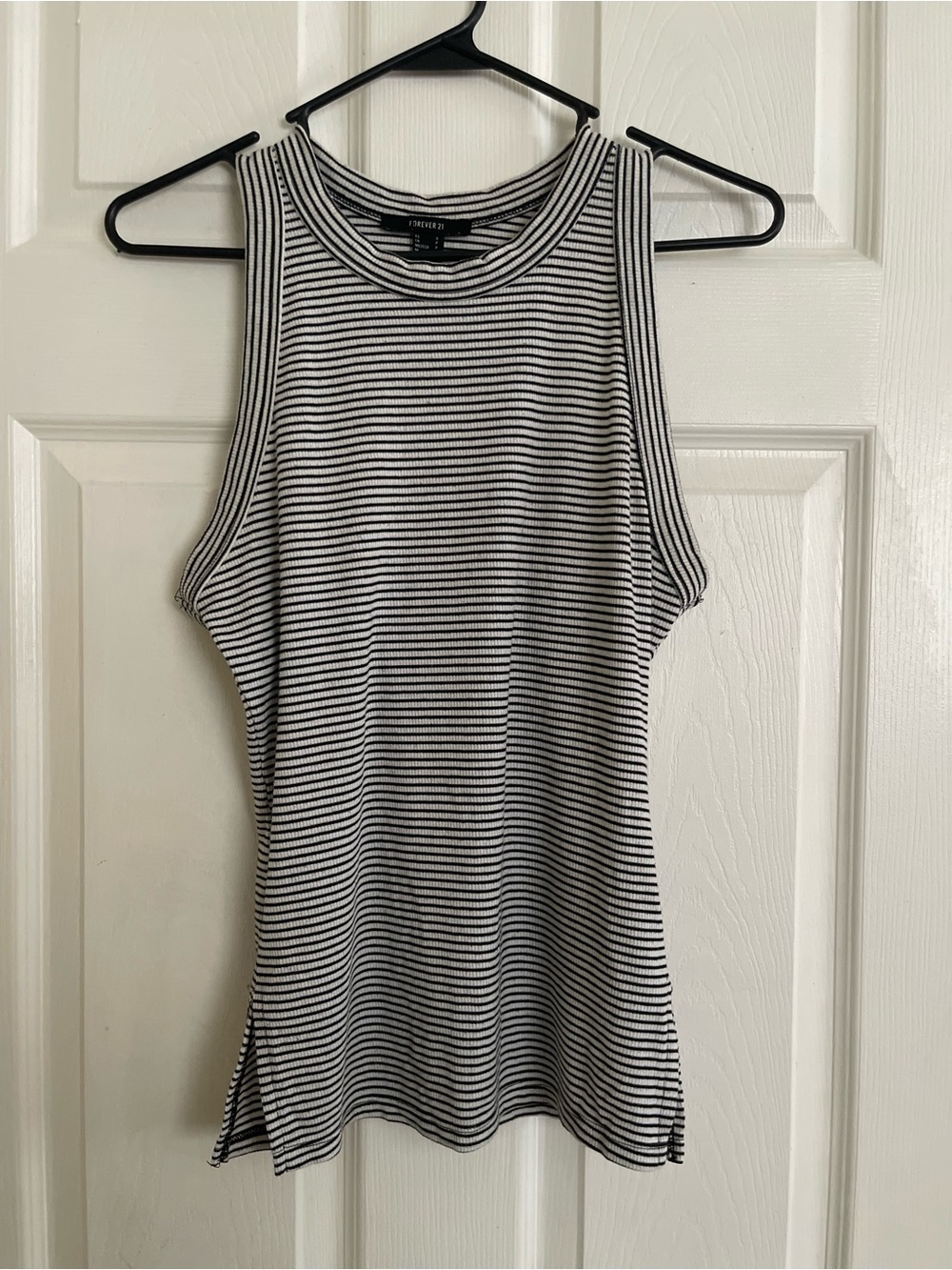 Forever 21 Black and White Striped Ribbed Tank